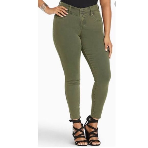Torrid Denim - Torrid Womens olive Green Denim jeggings Skinny Jeans Pant Sz 14R